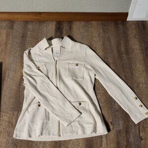 Nic + Zoe Sandshell Gold Button Dressy City Charm Knit Sweater Blazer Size L